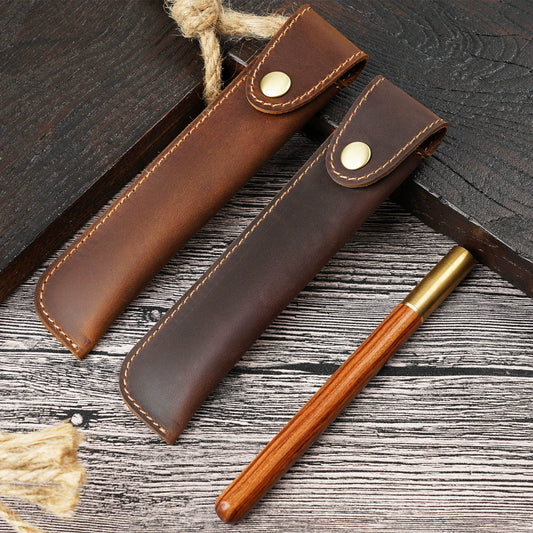 Crazy Horse Leather Slim Pen Sleeve Protective Case