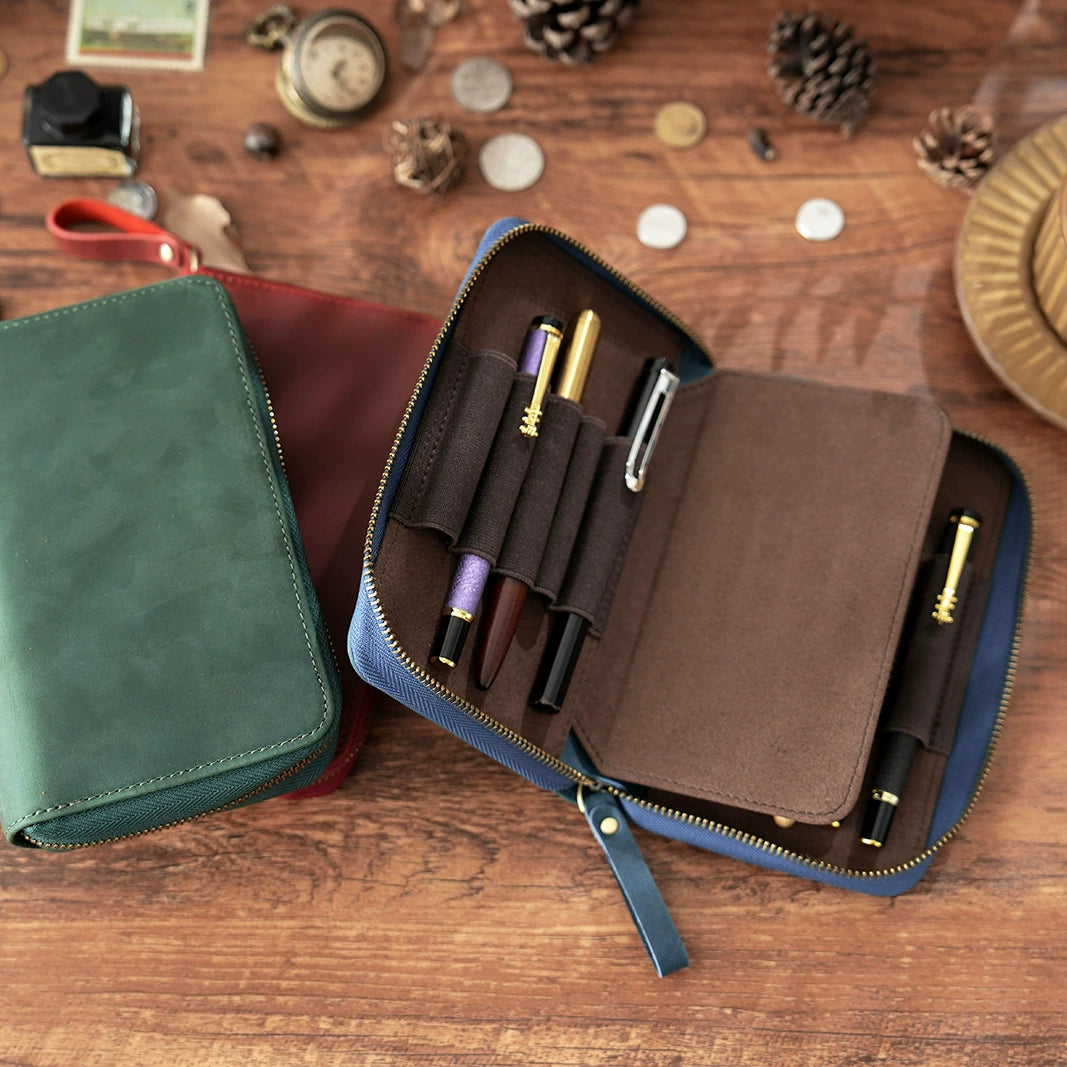 Crazy Horse Leather 10-Slot Zip Pen Organizer