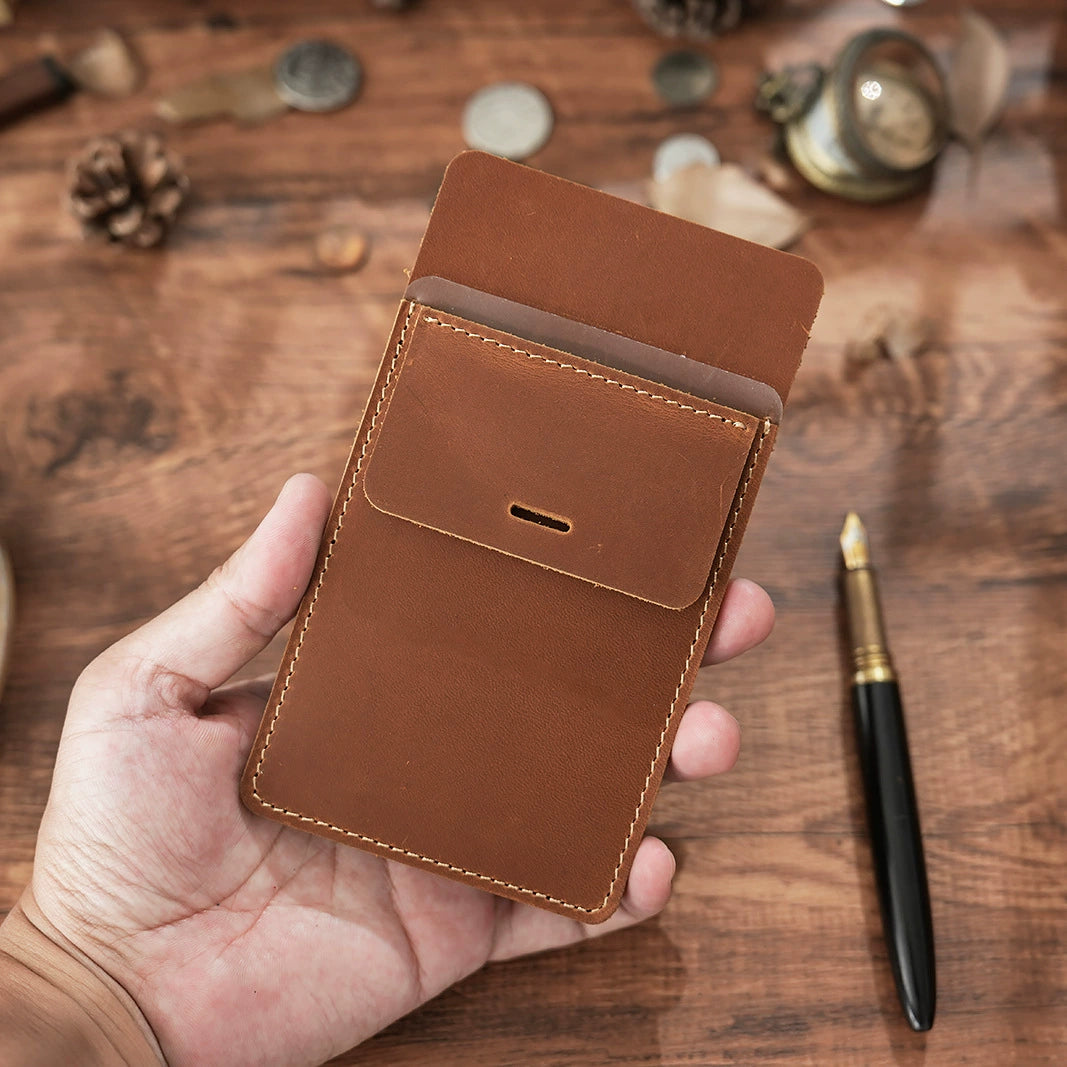 Crazy Horse Leather Clip-On Pocket Pen Holder