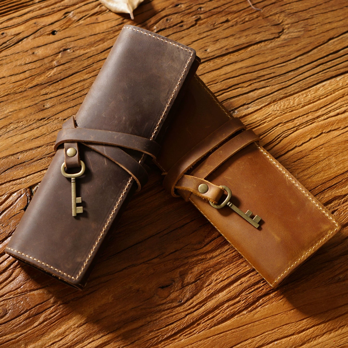 Crazy Horse Leather Rollup Pen Curtain Case