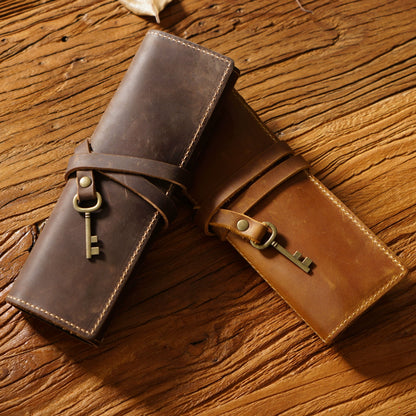 Crazy Horse Leather Rollup Pen Curtain Case