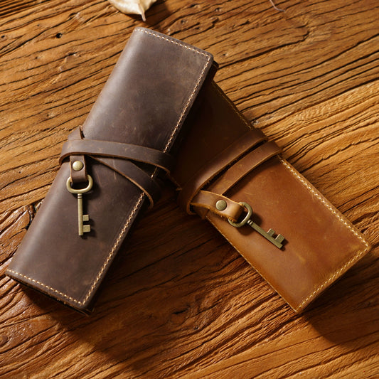 Crazy Horse Leather Rollup Pen Curtain Case