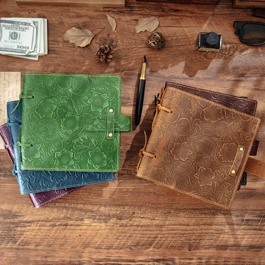 Crazy Horse Leather Embossed Cord-Tied Sketch Journal