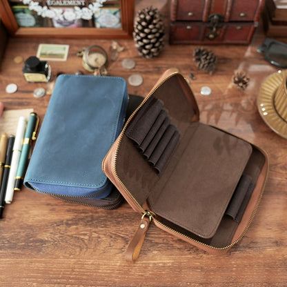 Crazy Horse Leather 10-Slot Zip Pen Organizer