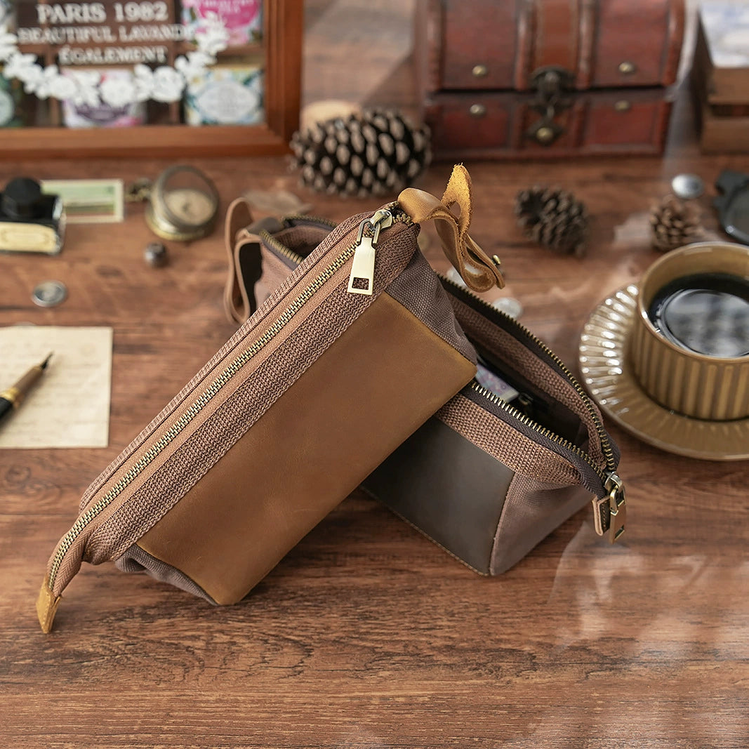 Crazy Horse Leather Large Zip Pencil Pouch