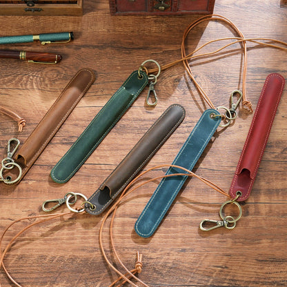 Crazy Horse Leather Neck-Hang Pen Holder