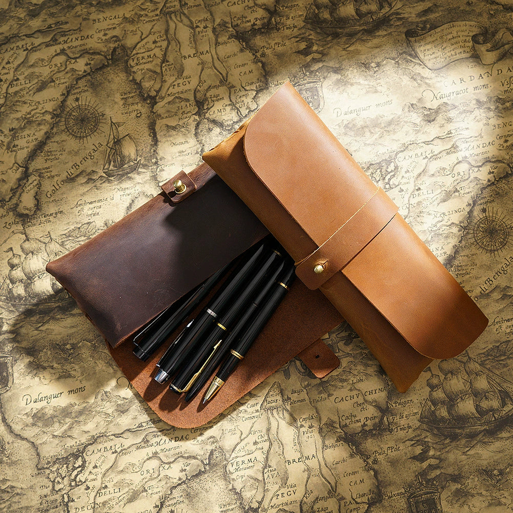 Crazy Horse Leather Slim Pencil Case Pouch