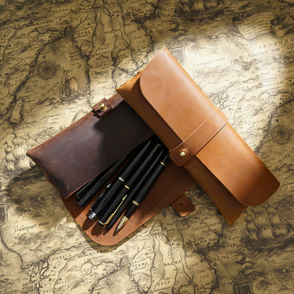 Crazy Horse Leather Slim Pencil Case Pouch