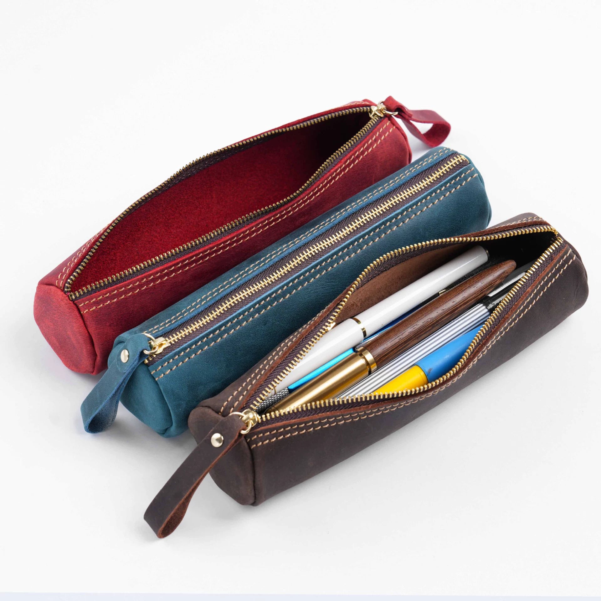 Crazy Horse Leather Zip Pen and Coin Pouch