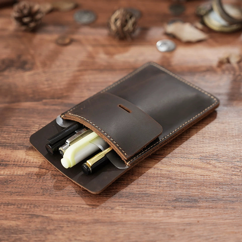 Crazy Horse Leather Clip-On Pocket Pen Holder