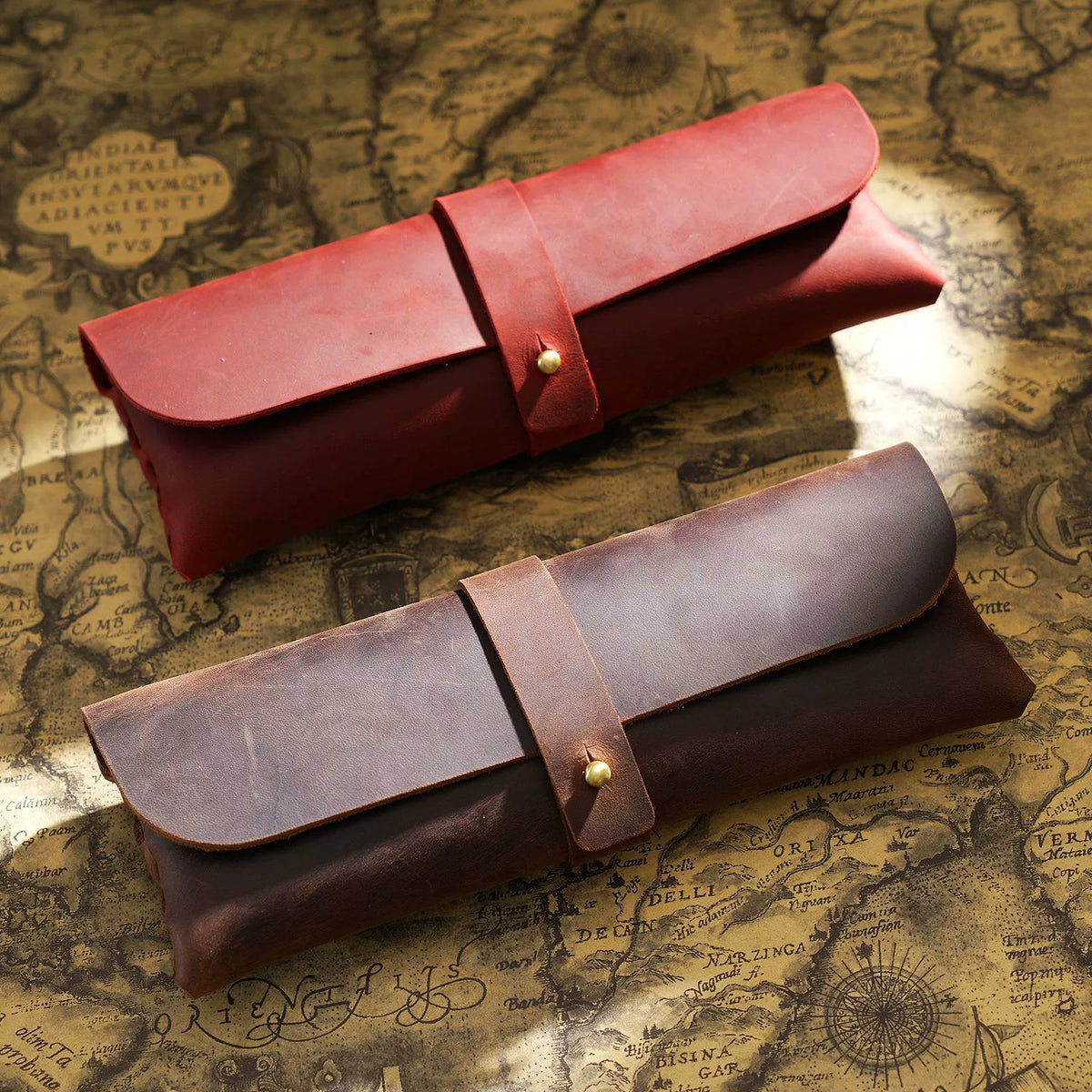 Crazy Horse Leather Slim Pencil Case Pouch