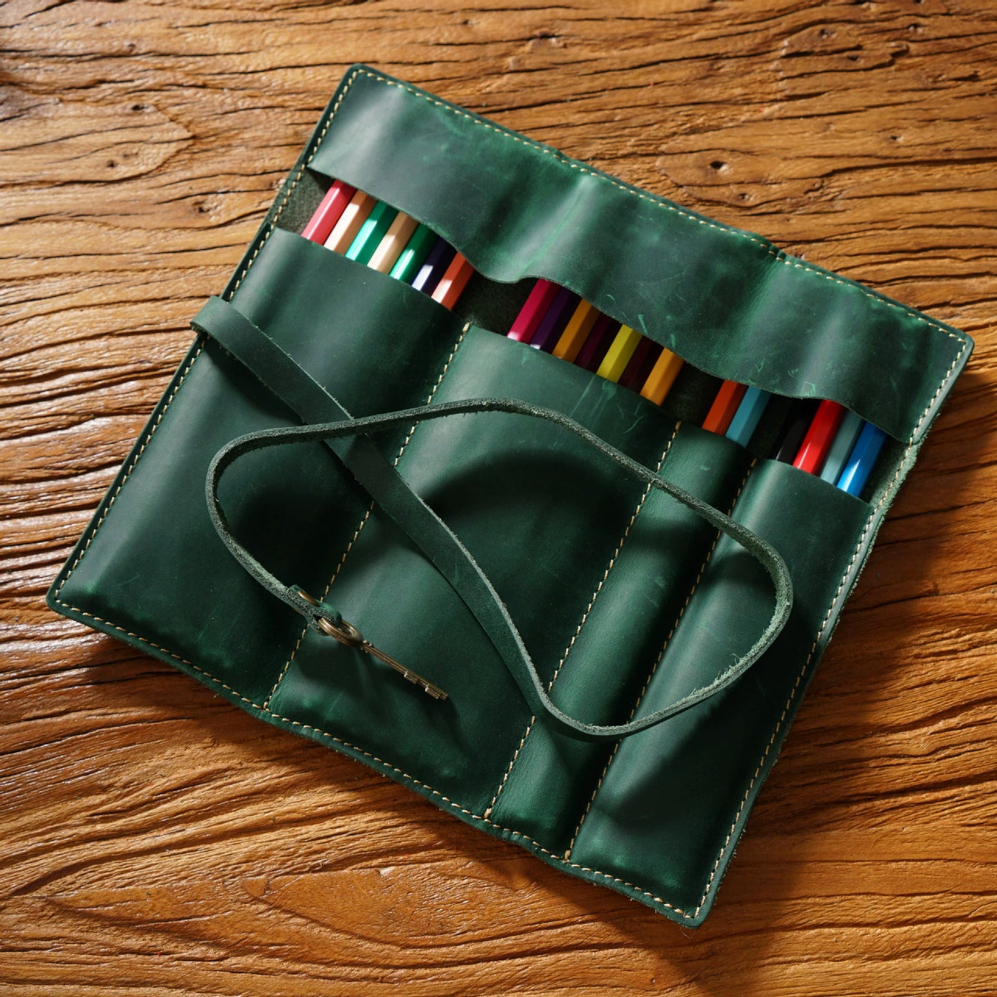 Crazy Horse Leather Rollup Pen Curtain Case