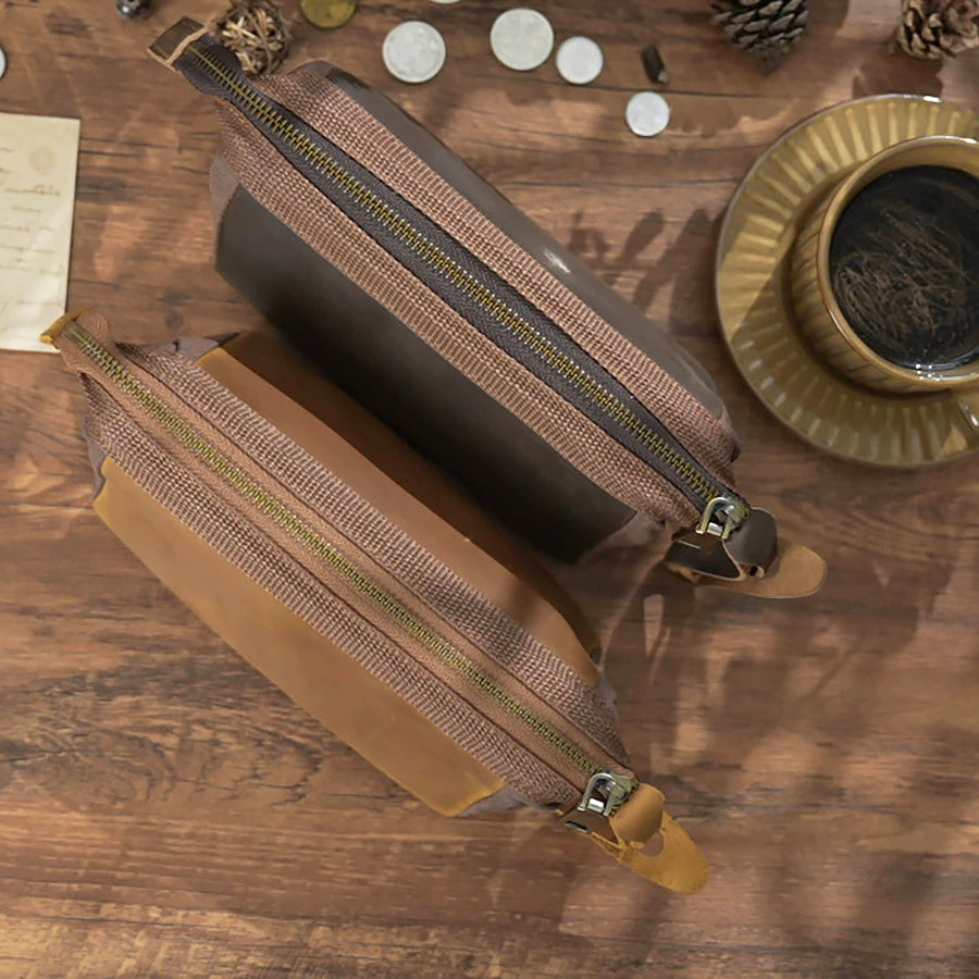 Crazy Horse Leather Large Zip Pencil Pouch
