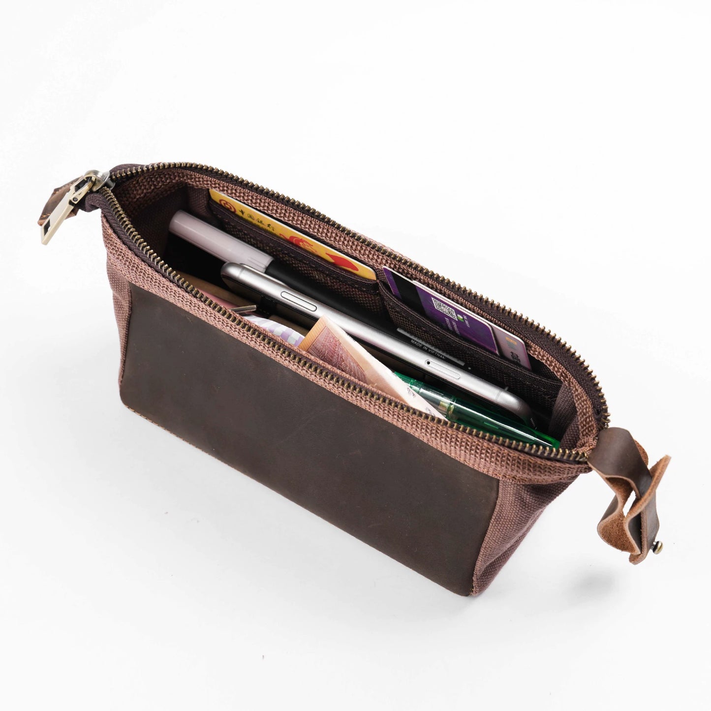 Crazy Horse Leather Large Zip Pencil Pouch