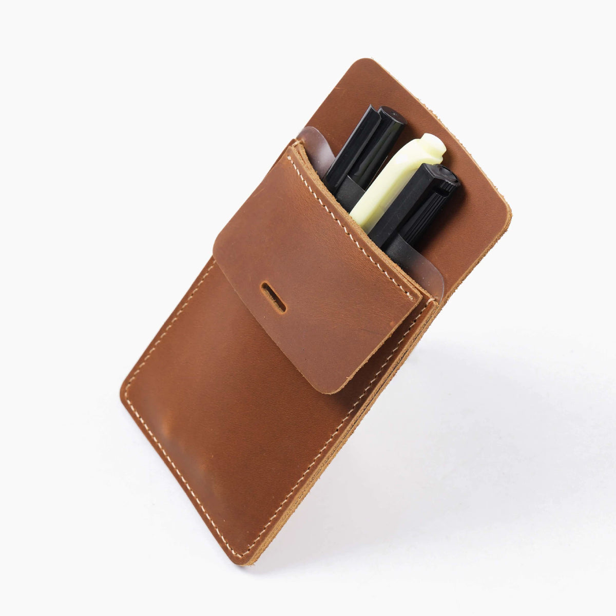 Crazy Horse Leather Clip-On Pocket Pen Holder
