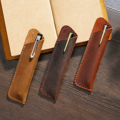 Crazy Horse Leather Handmade Pen Sleeve Case