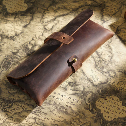 Crazy Horse Leather Slim Pencil Case Pouch