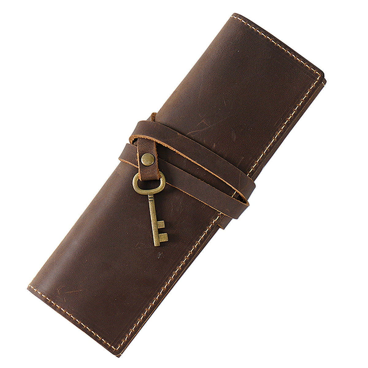 Crazy Horse Leather Rollup Pen Curtain Case