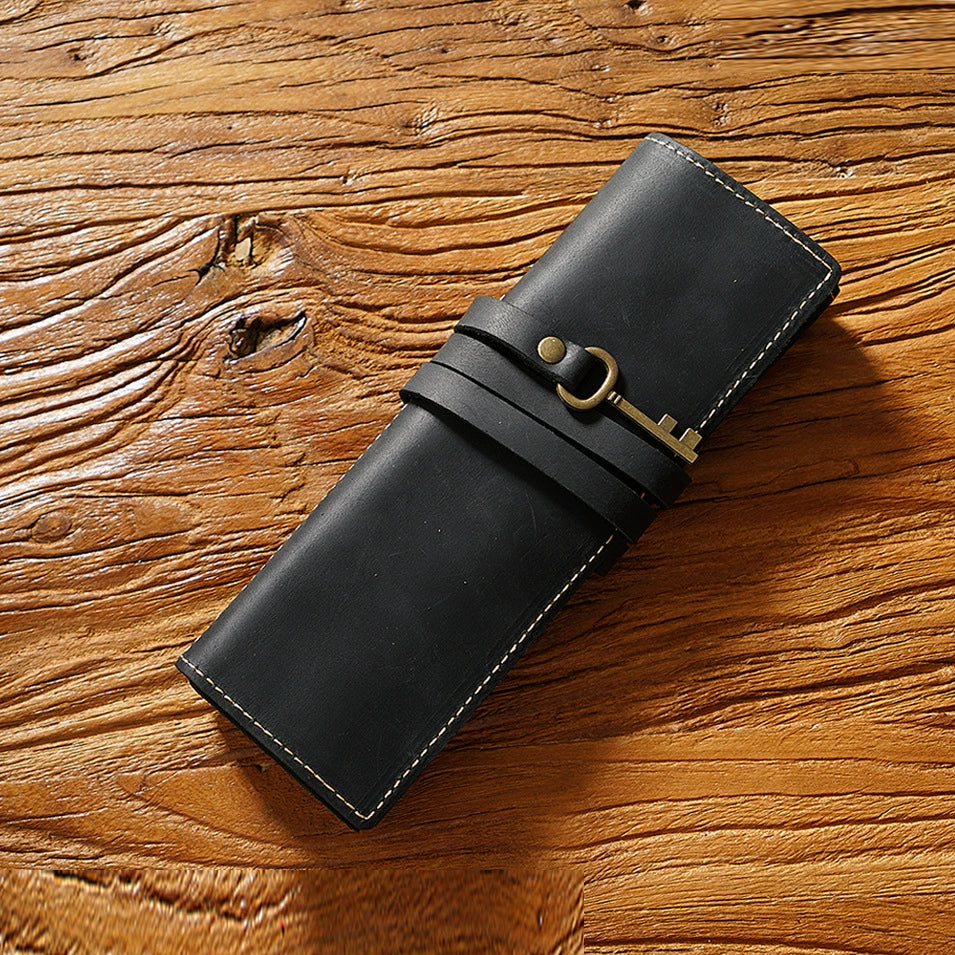 Crazy Horse Leather Rollup Pen Curtain Case