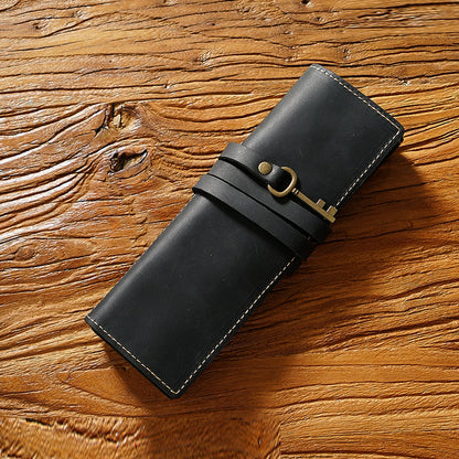 Crazy Horse Leather Rollup Pen Curtain Case