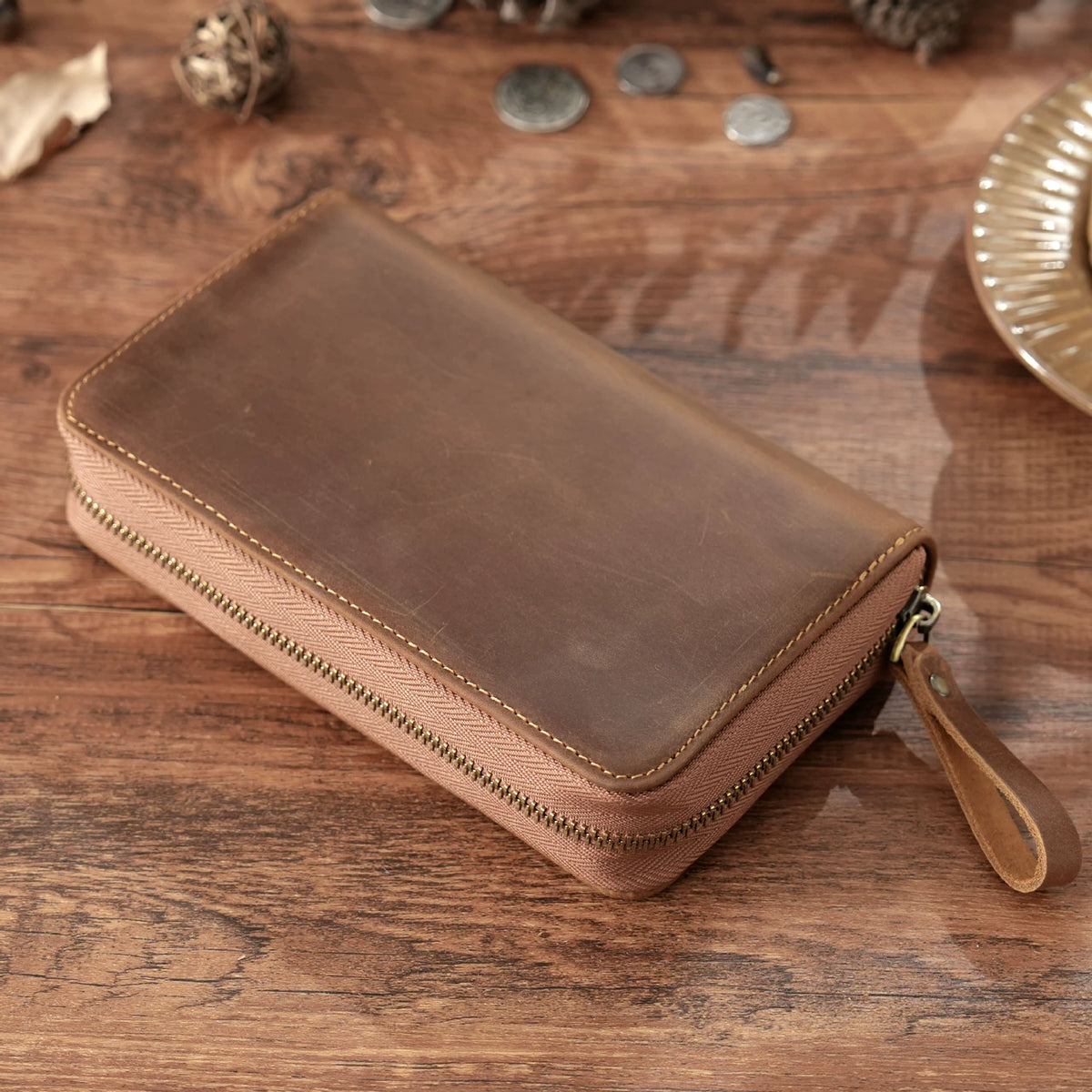 Crazy Horse Leather 10-Slot Zip Pen Organizer