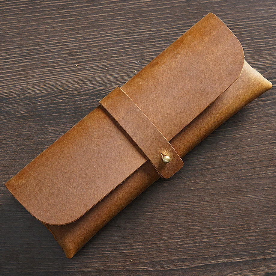 Crazy Horse Leather Slim Pencil Case Pouch