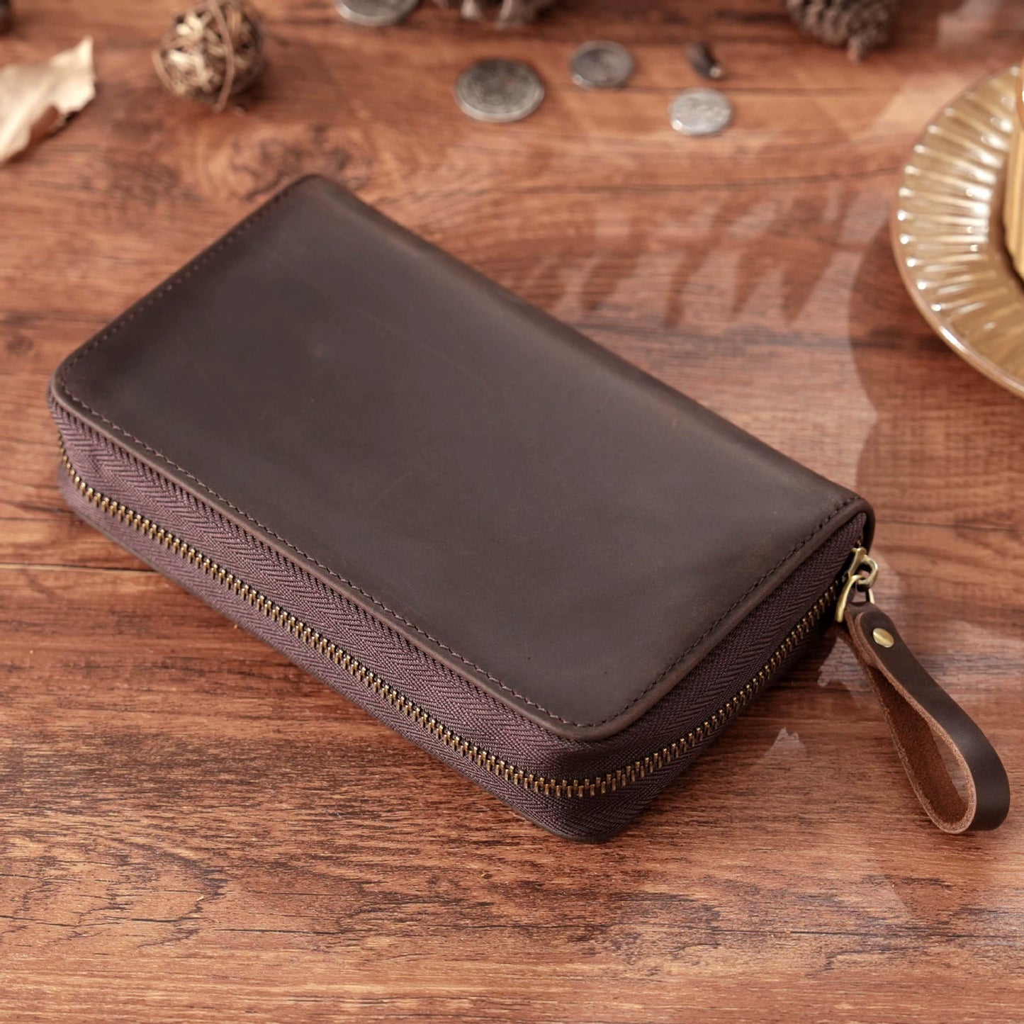 Crazy Horse Leather 10-Slot Zip Pen Organizer