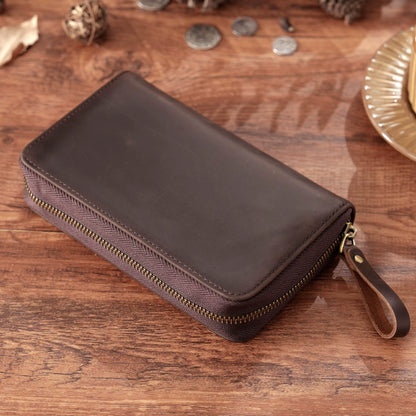 Crazy Horse Leather 10-Slot Zip Pen Organizer