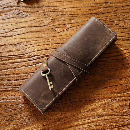 Crazy Horse Leather Rollup Pen Curtain Case