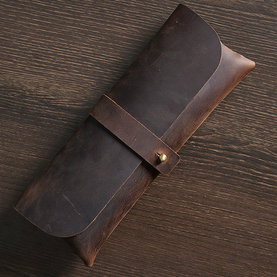 Crazy Horse Leather Slim Pencil Case Pouch