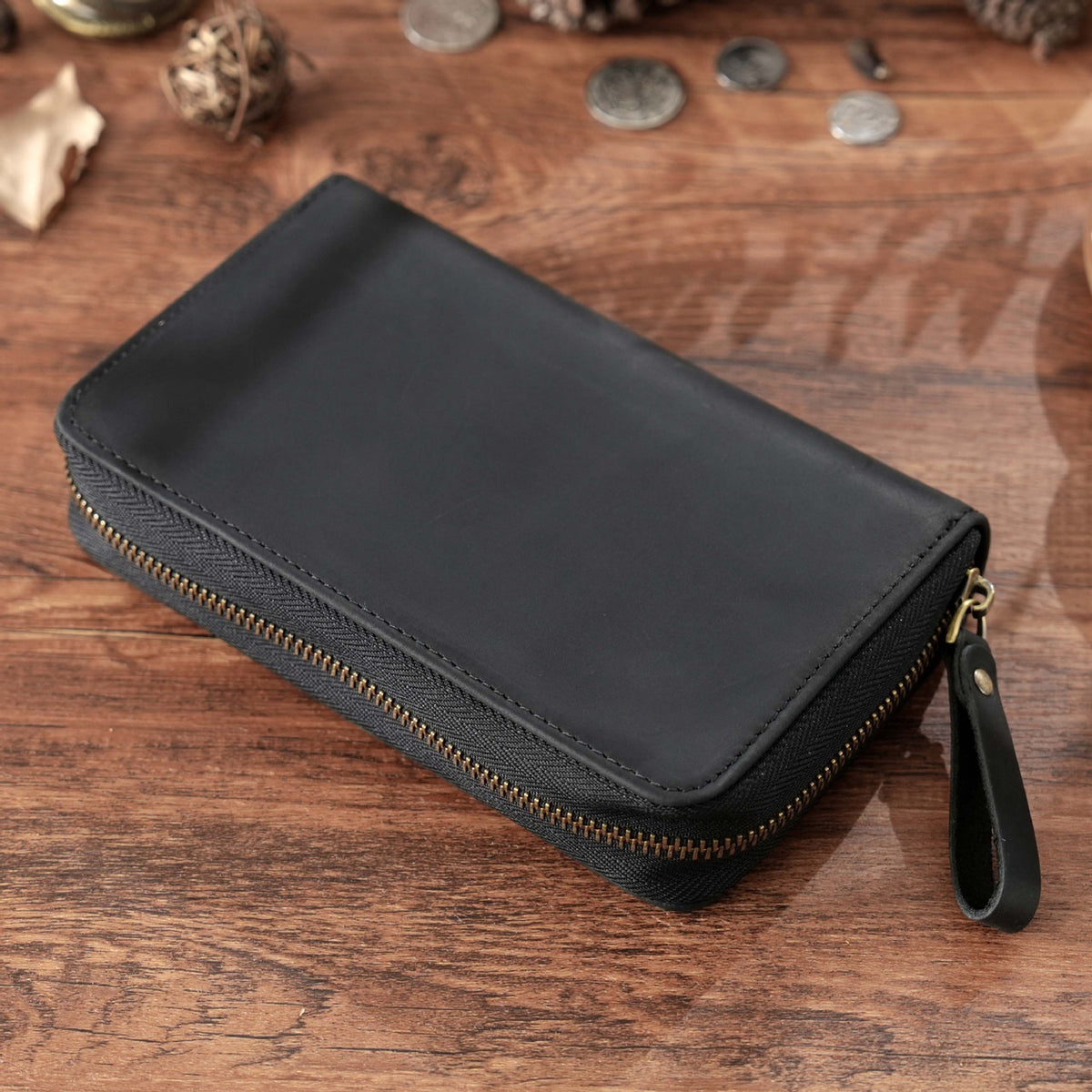 Crazy Horse Leather 10-Slot Zip Pen Organizer