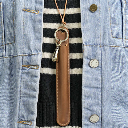 Crazy Horse Leather Neck-Hang Pen Holder