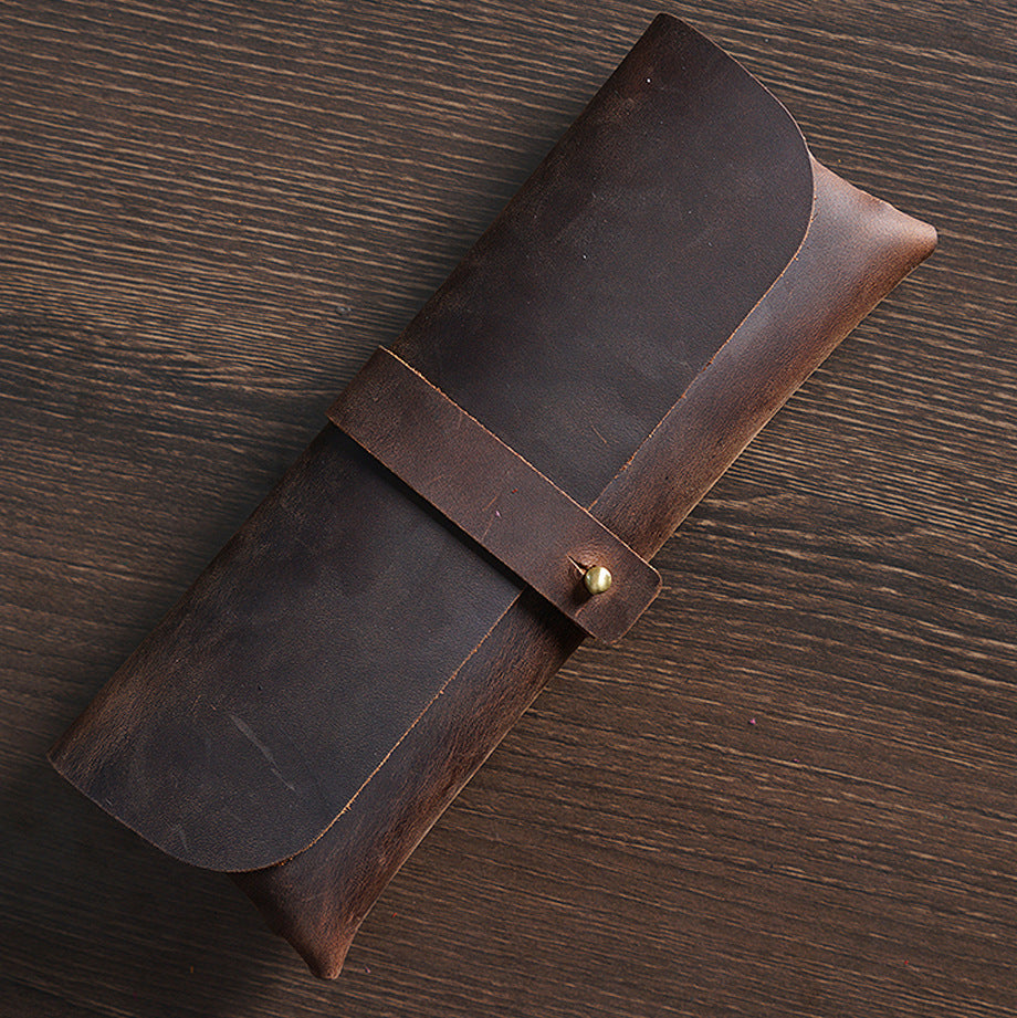 Crazy Horse Leather Slim Pencil Case Pouch