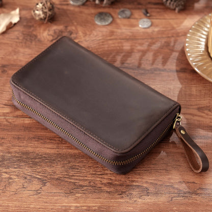 Crazy Horse Leather 10-Slot Zip Pen Organizer