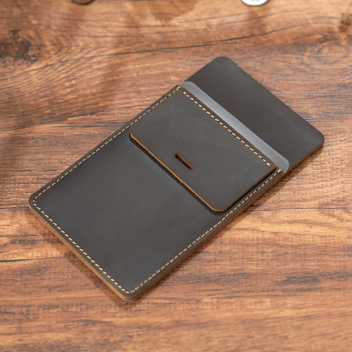 Crazy Horse Leather Clip-On Pocket Pen Holder