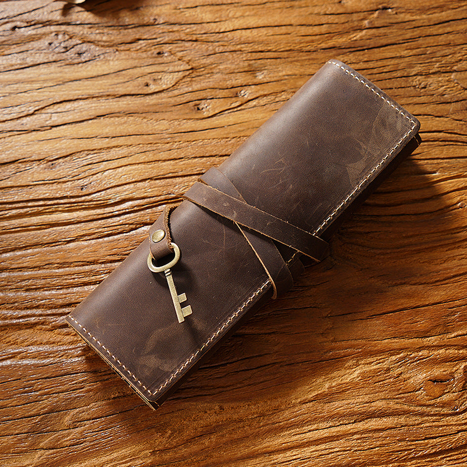 Crazy Horse Leather Rollup Pen Curtain Case