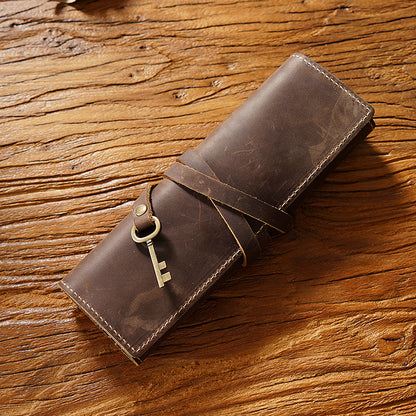 Crazy Horse Leather Rollup Pen Curtain Case