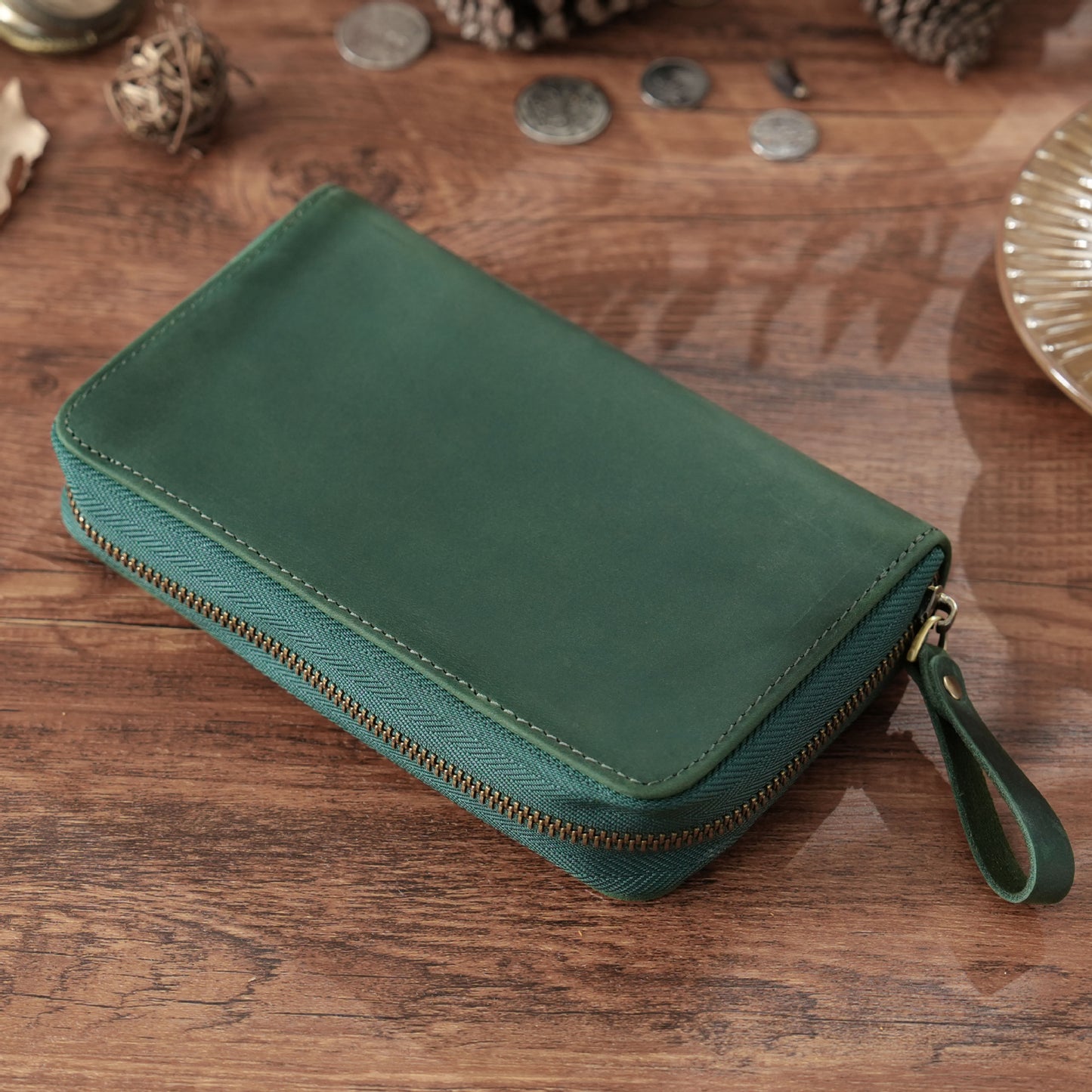 Crazy Horse Leather 10-Slot Zip Pen Organizer