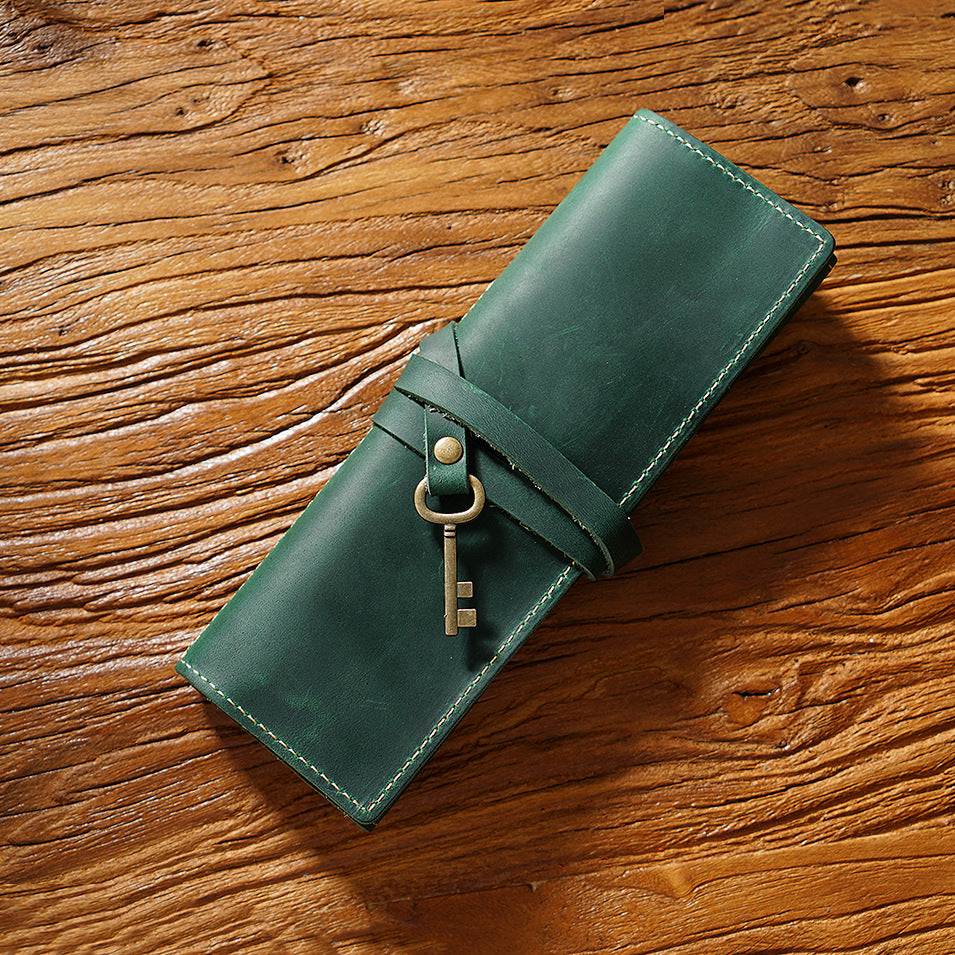 Crazy Horse Leather Rollup Pen Curtain Case