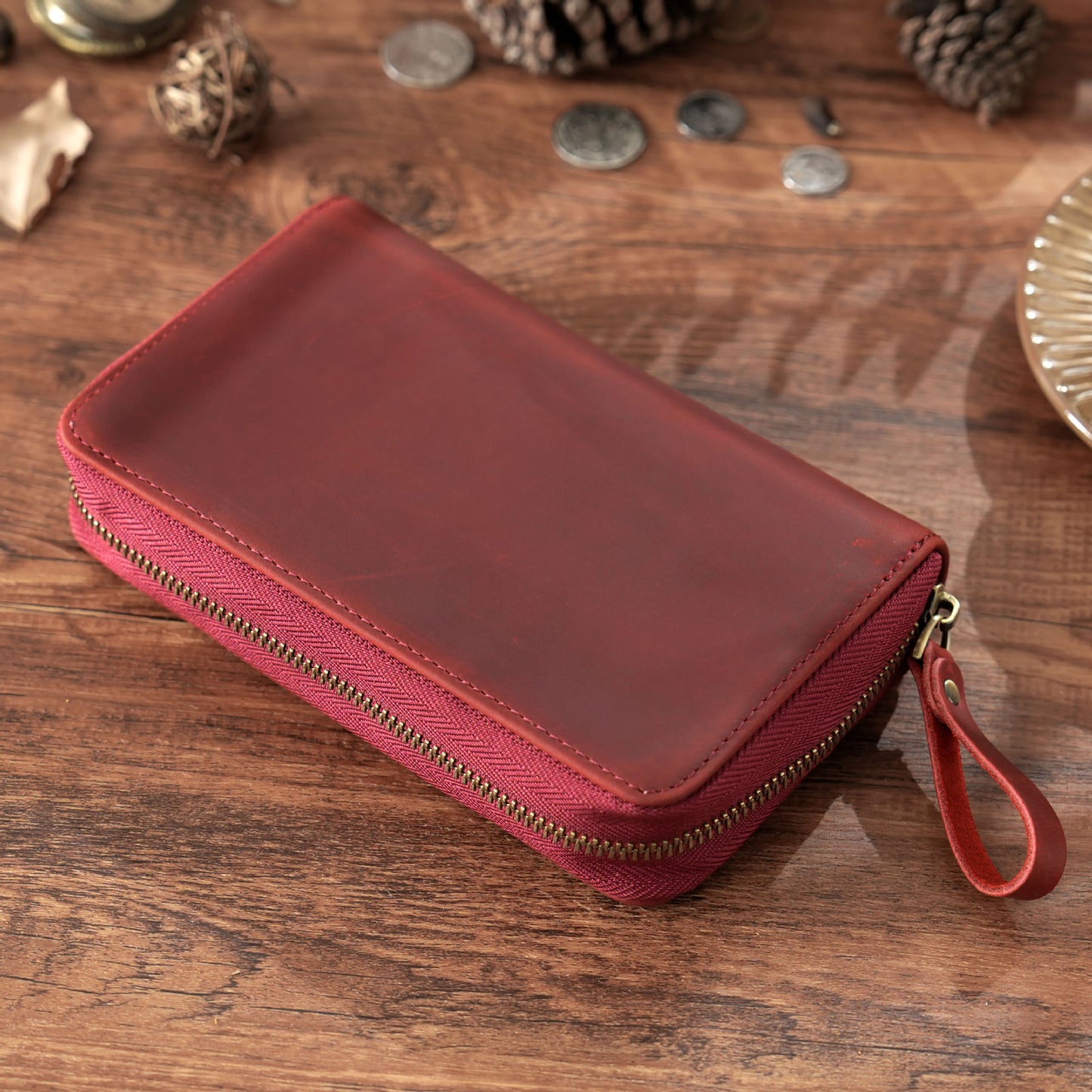 Crazy Horse Leather 10-Slot Zip Pen Organizer