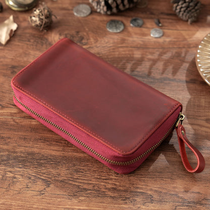 Crazy Horse Leather 10-Slot Zip Pen Organizer