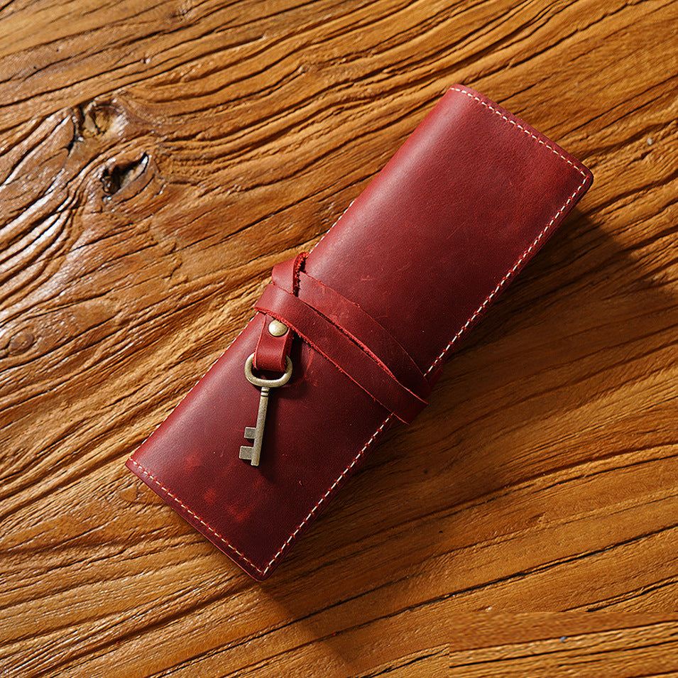 Crazy Horse Leather Rollup Pen Curtain Case