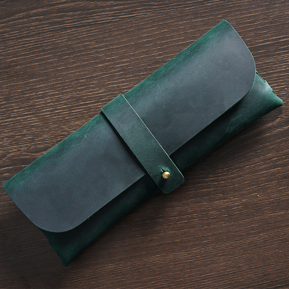 Crazy Horse Leather Slim Pencil Case Pouch