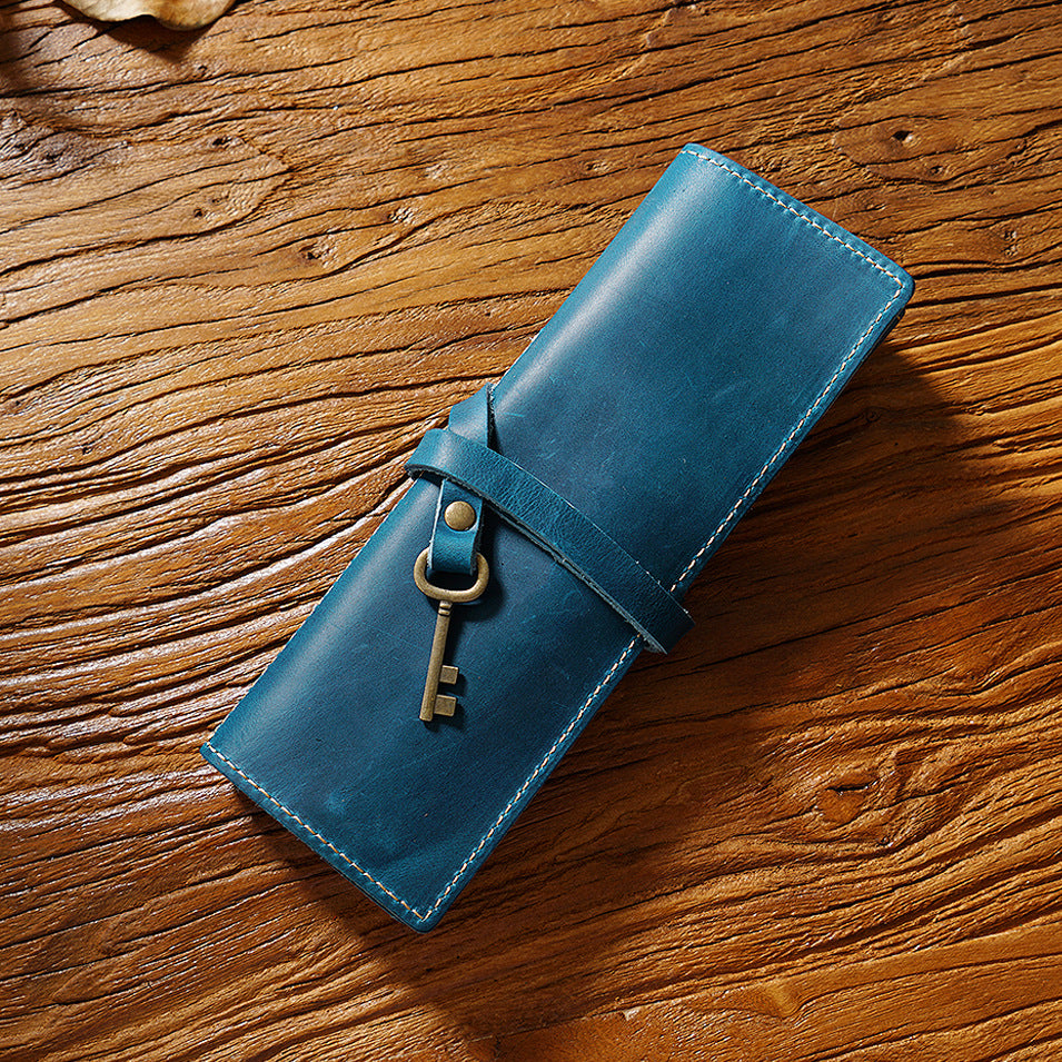 Crazy Horse Leather Rollup Pen Curtain Case