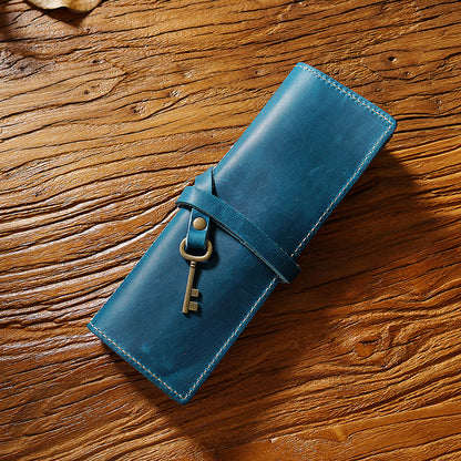 Crazy Horse Leather Rollup Pen Curtain Case