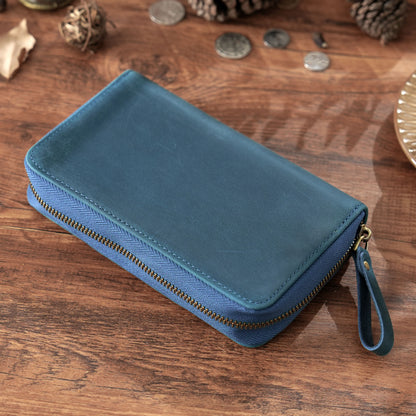 Crazy Horse Leather 10-Slot Zip Pen Organizer